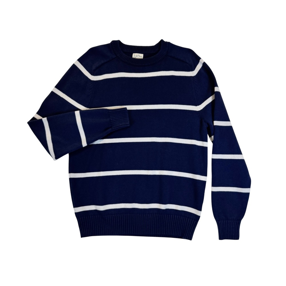 J.Crew Sweater Men M Navy Blue Striped Cotton Crewneck BI842